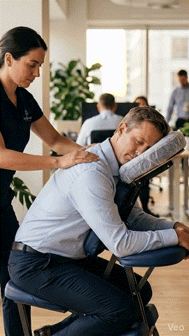 Masaż karku w biurze — masażystka Feel it